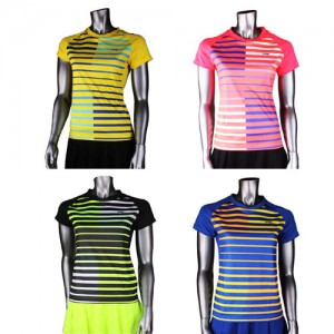 Ss 리닝-AAYL098 배드민턴 티셔츠/S-XL/여성 반팔 줄무늬 유니폼/4칼라/배드민턴복/LI-NING
